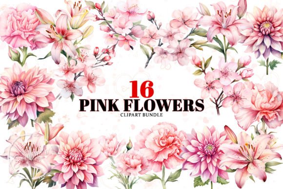 Download Pink Flowers Watercolor Sublimation - Pink flowers Collection