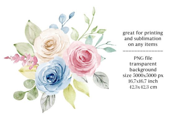 Download Pink, Blue Flowers Watercolor Bouquet. - Bouquet Collection