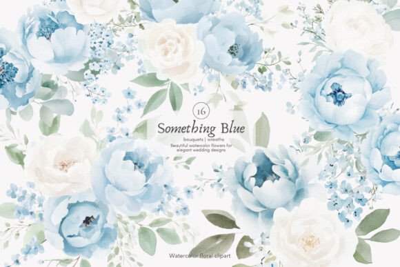 Download Watercolor Blue Florals Wedding Bouquets - Bouquet Collection