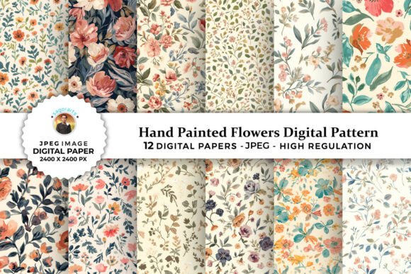 Download Hand Painted Flowers Digital Patterns - Hand painted flowers Collection
