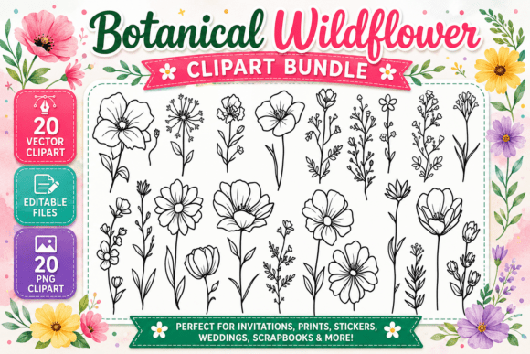 Download Botanical Wildflower Digital Clipart PNG - Premium Bundle