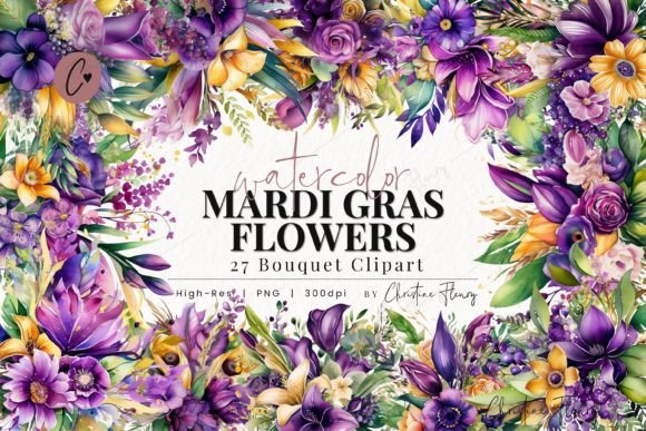 Download Watercolor Mardi Gras Flower Bouquet PNG - Bouquet Collection