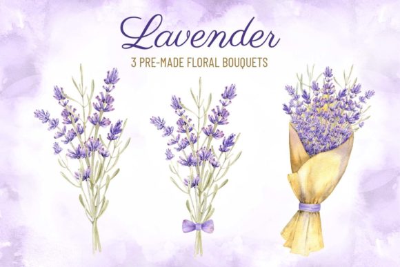 Download Watercolor Lavender Flower Bouquets Set - Bouquet Collection