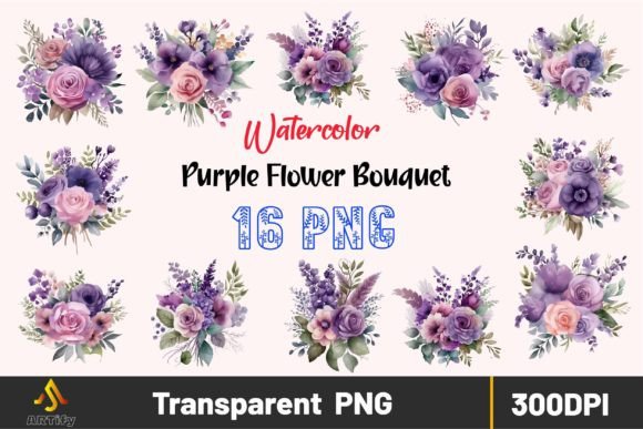 Download Watercolor Purple Flower Bouquet Clipart - Bouquet Collection