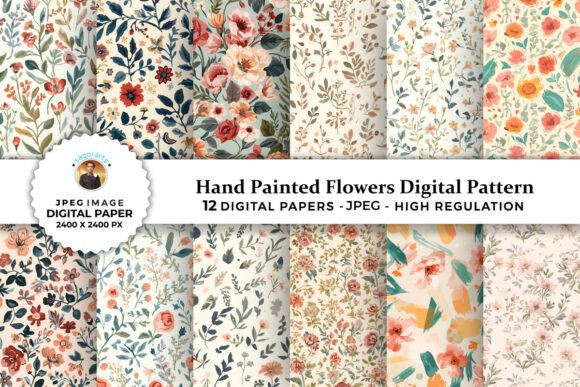 Download Hand Painted Flowers Digital Patterns - Hand painted flowers Collection