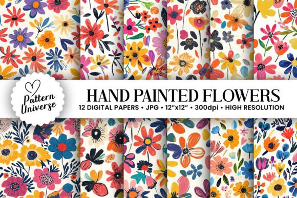 Download Hand Painted Flowers Digital Papers - Premium Resources