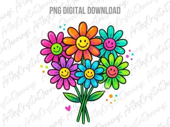 Download Retro Happy Face Flower Bouquet PNG - Bouquet Collection